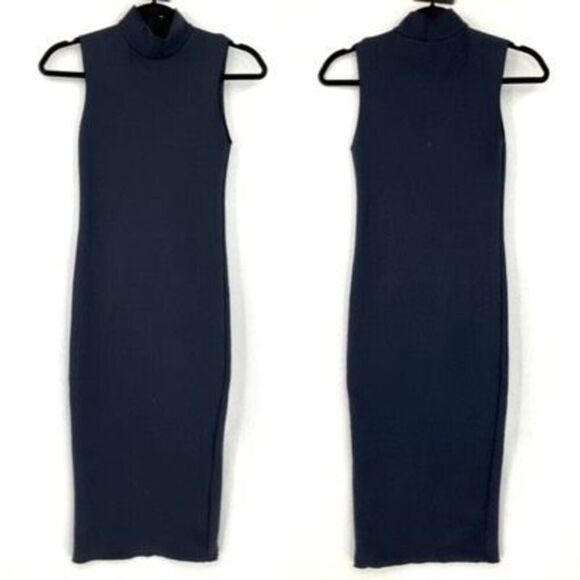 Zara Gray High Neck Sleeveless Knitted Midi Pullover Bodycon Dress Size Small - Picture 1 of 9